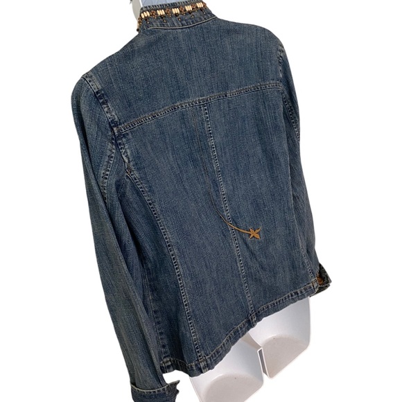 SIGRID OLSEN BOHO DENIM JACKET STRUCTURED WITH WOOD BEADS EMBROIDERED SIZE SMALL - Picture 16 of 16